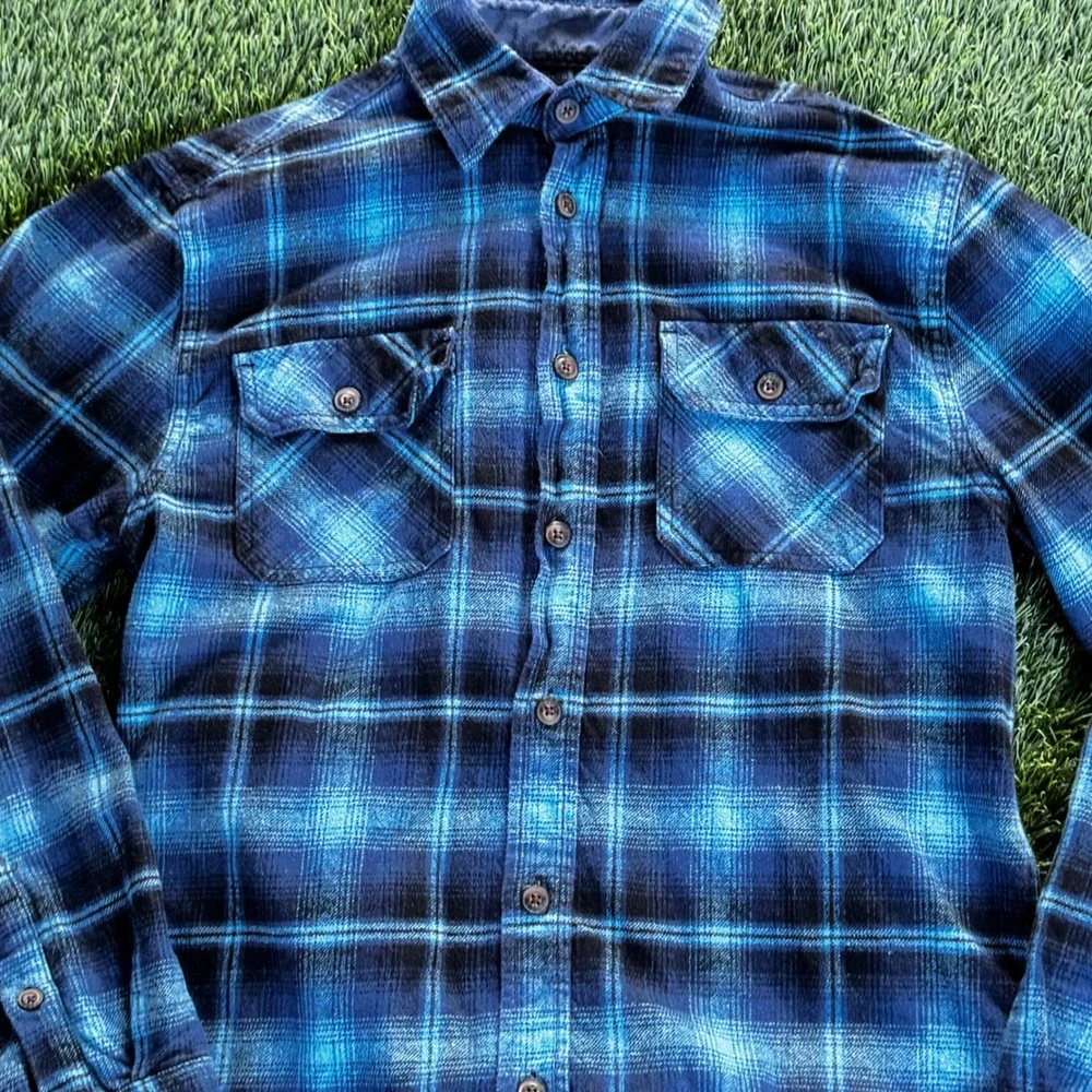 Mens Jachs Heritage Soft Flannel Shirt Blue Plaid Long Sleeve Button Up‎ Casual